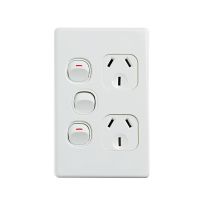4C | Elegant Double Power Point 250V 10A with Extra Switch - Vertical